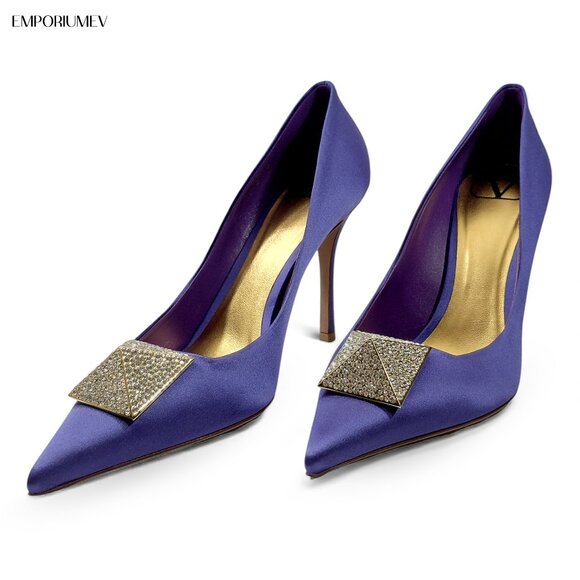 Valentino Garavani Womens One Stud 100mm Violet Satin Pumps -Size EU 38- (0574) - Picture 1 of 16
